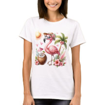 Pink Flamingo Design On Ladies Apparel