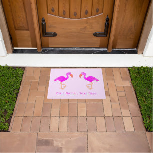 Pink Flamingo Doormat with Custom Text Name