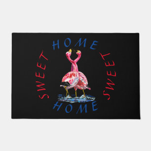 Pink Flamingo Doormat with Text Home Sweet Home