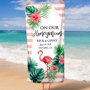 Pink Flamingo Elegant Personalised Beach Towel