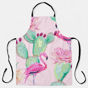 Pink flamingo, exotic birds, gentle flowers, rose, apron