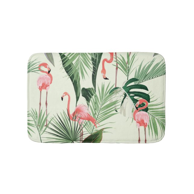 Pink Flamingo Exotic Flowers Pattern Bath Mat (Front)