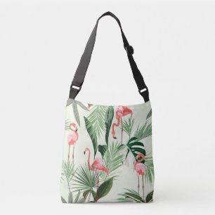 Pink Flamingo Exotic Flowers Pattern Crossbody Bag