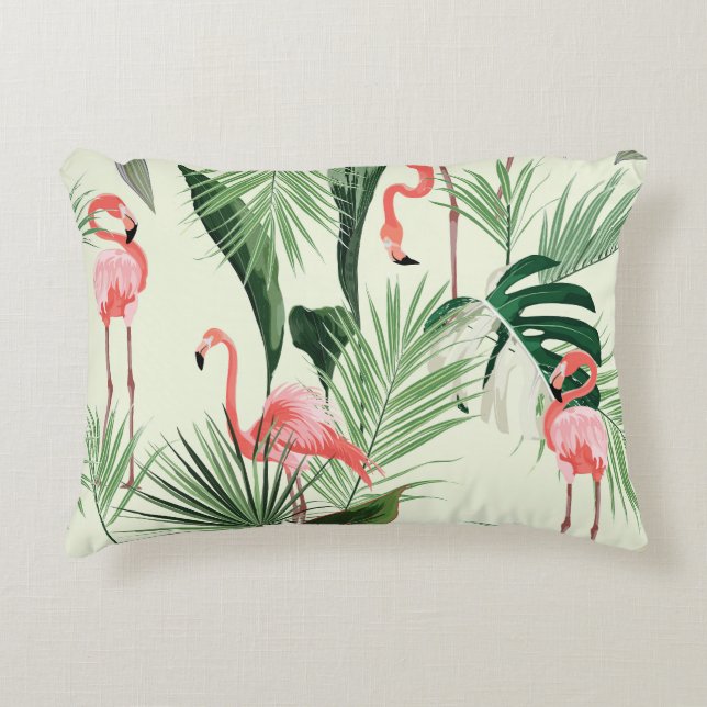 Pink Flamingo Exotic Flowers Pattern Decorative Cushion (Front)