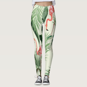 Pink Flamingo Exotic Flowers Pattern Leggings