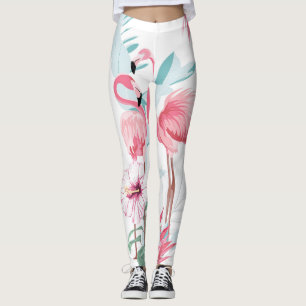 Pink Flamingo: Exotic Flowers Seamless. Leggings
