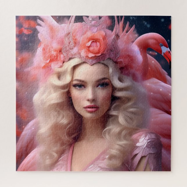 Pink Flamingo Fantasy Beauty Jigsaw Puzzle (Vertical)