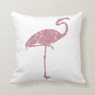 Pink Flamingo Faux Glitter Flamingos Tropical Cushion