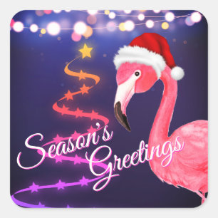 Pink Flamingo Festive Tropical Beach Christmas Square Sticker