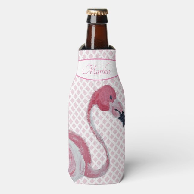 Pink Flamingo Flamingo Trellis  Bottle Cooler (Bottle Front)