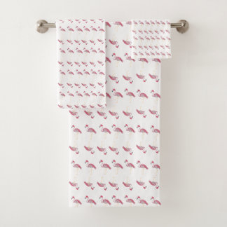 Pink Flamingo Flamingos Stripes Tablecloth Bath Towel Set