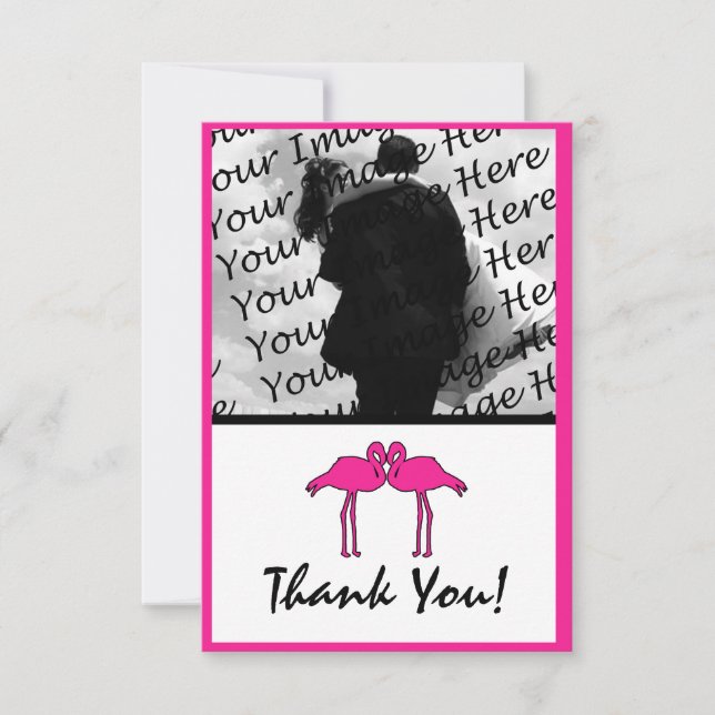 Pink Flamingo Flat Photo Thank You Cards (Front)