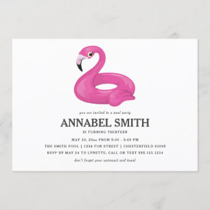 Pink Flamingo Float Birthday Pool Party Invitation