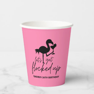 Pink Flamingo Flocked Up Tropical Birthday Paper Cups