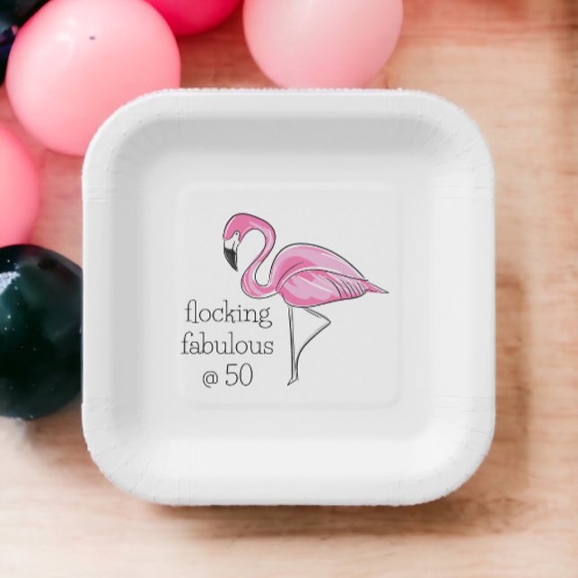 Pink Flamingo Flocking Fabulous at Fifty Paper Plate (Creator Uploaded)