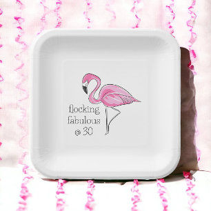 Pink Flamingo Flocking Fabulous at Thirty Paper Plate