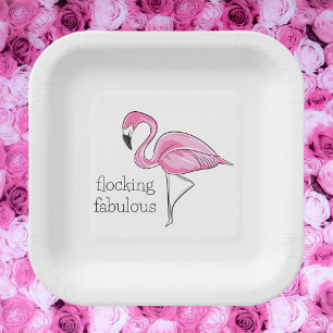 Pink Flamingo Flocking Fabulous Fun Tropical Party Paper Plate
