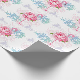 Pink flamingo Floral design Wrapping Paper