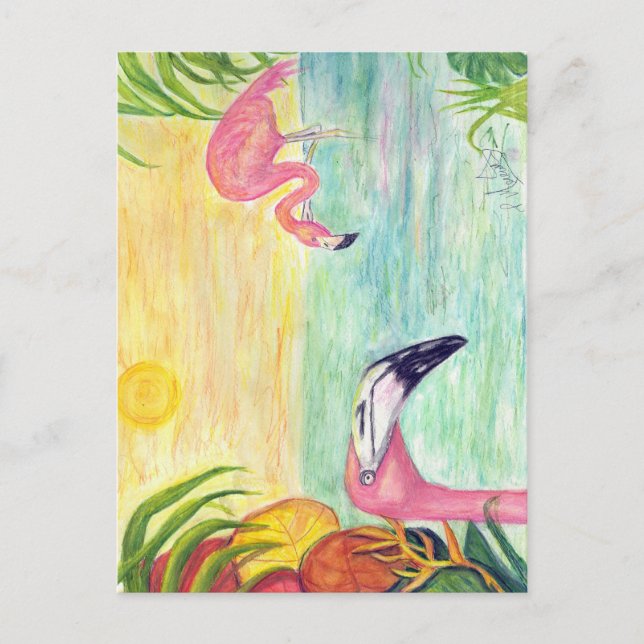 Pink Flamingo Florida Art Postcard (Front)