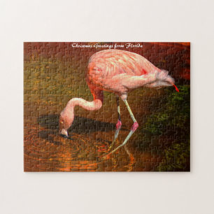 Pink Flamingo Florida.Christmas Greetings Jigsaw Puzzle