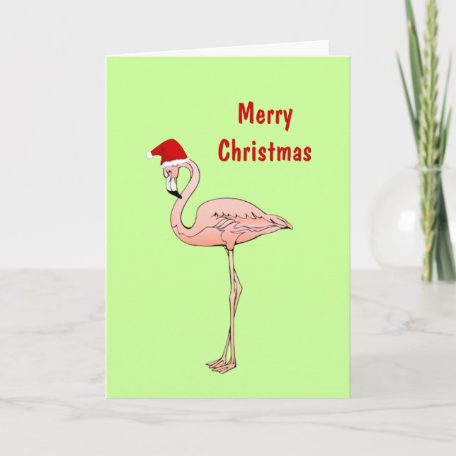 Pink Flamingo Florida or Tropical Custom Wording Holiday Card (Front)