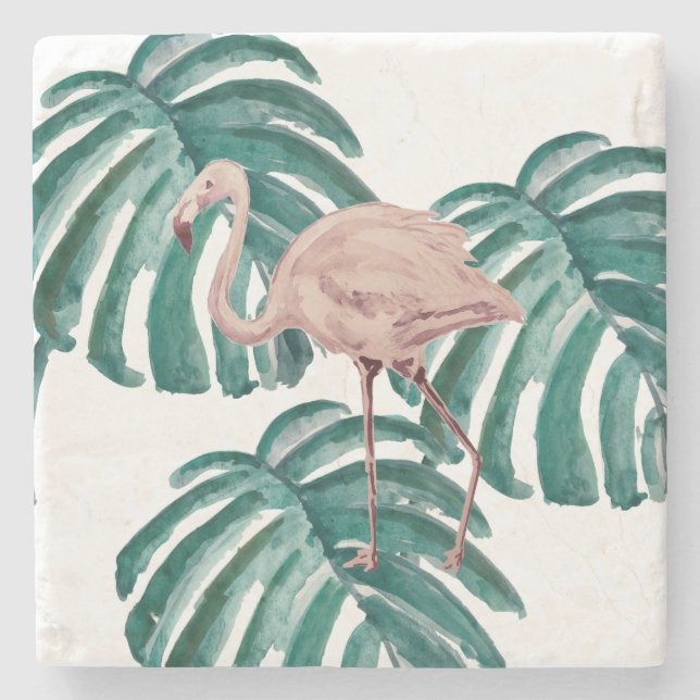 Pink Flamingo Florida Outdoor Throw Pillow Stone Coaster (Front)