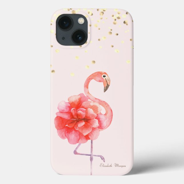 Pink Flamingo Flower,Gold Confetti     Case-Mate iPhone Case (Back)