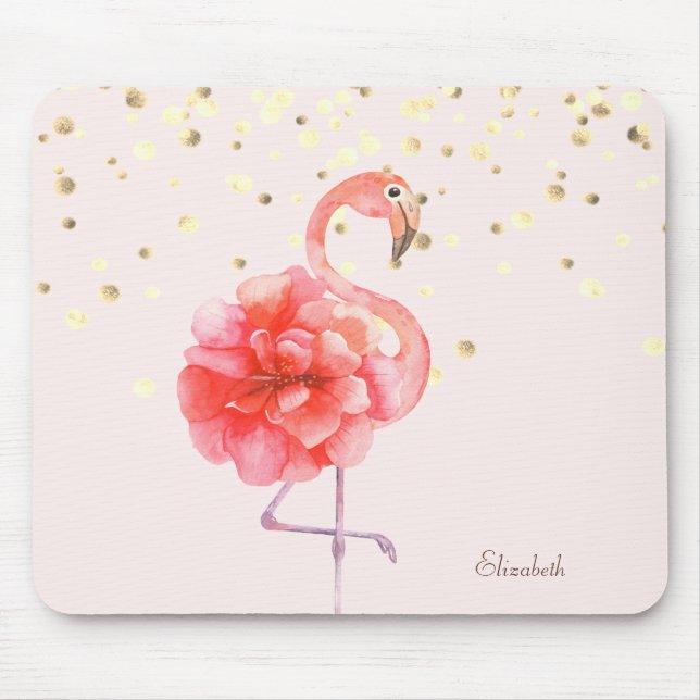 Pink Flamingo Flower,Gold Confetti   Mouse Mat (Front)