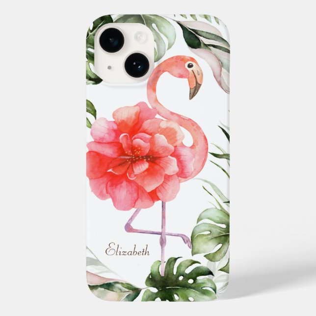 Pink Flamingo Flower,Gold Confetti Palm Leaf Case-Mate iPhone Case (Back)