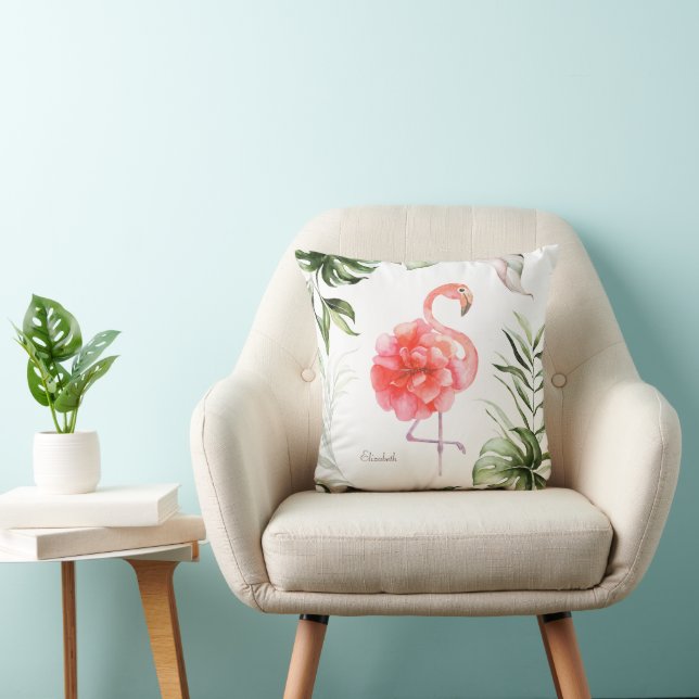 Pink Flamingo Flower, Palm Leaf Cushion (Chair)