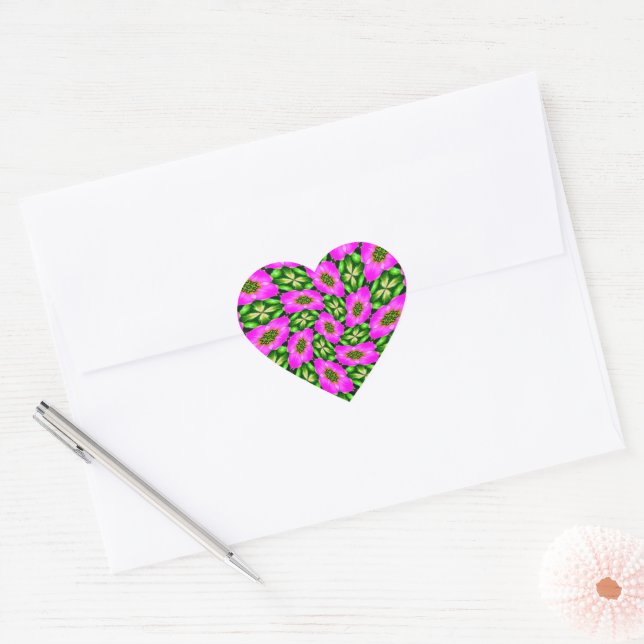 Pink Flamingo Flowers Pattern Heart Sticker (Envelope)
