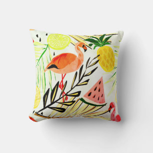 Pink Flamingo & fruit. Cushion