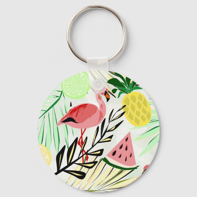 Pink Flamingo, fruit Key Ring (Front)