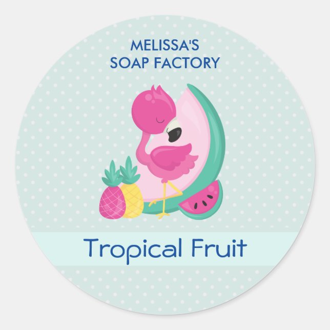Pink Flamingo & Fruits Soap Scents Classic Round Sticker (Front)