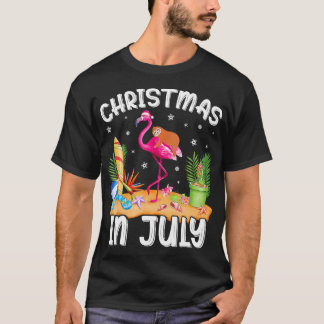 Pink Flamingo Funny Sloth Christmas In July T-Shirt