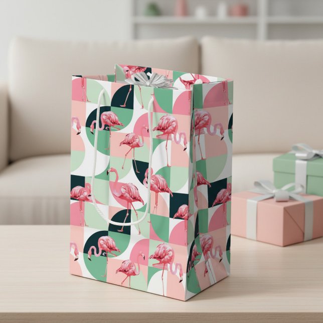Pink Flamingo Geometric Pattern Medium Gift Bag (Creator Uploaded)