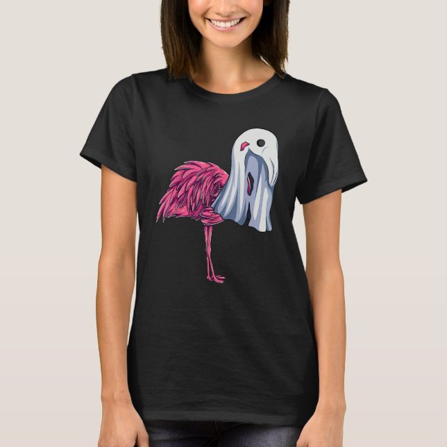 Pink Flamingo Ghost Cute Halloween Women's Costume T-Shirt (Front)