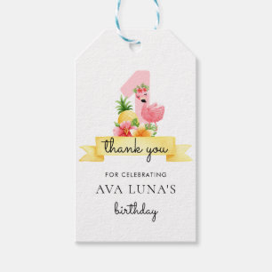 Pink Flamingo Girl 1st Birthday Thank you Gift Tags
