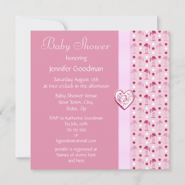 Pink Flamingo Girl Baby Shower Invites (Front)