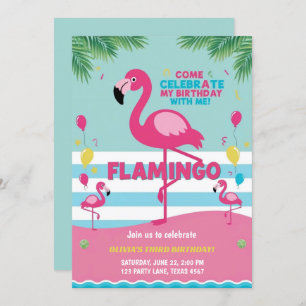 Pink Flamingo Girl Birthday Invitation