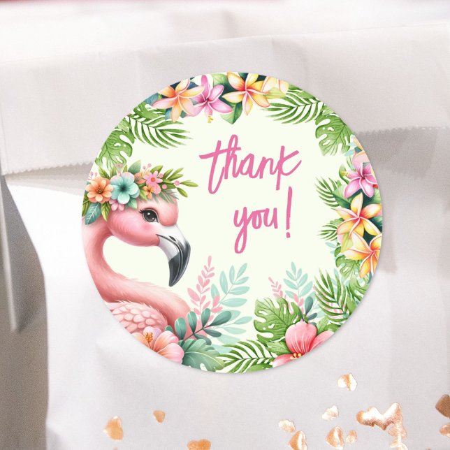 Pink Flamingo Girls Birthday Party  Classic Round Sticker (Creator Uploaded)