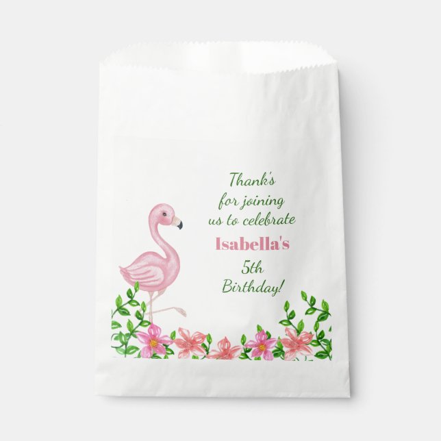 Pink Flamingo Girl's Birthday Party Thank You Favour Bags (Front)