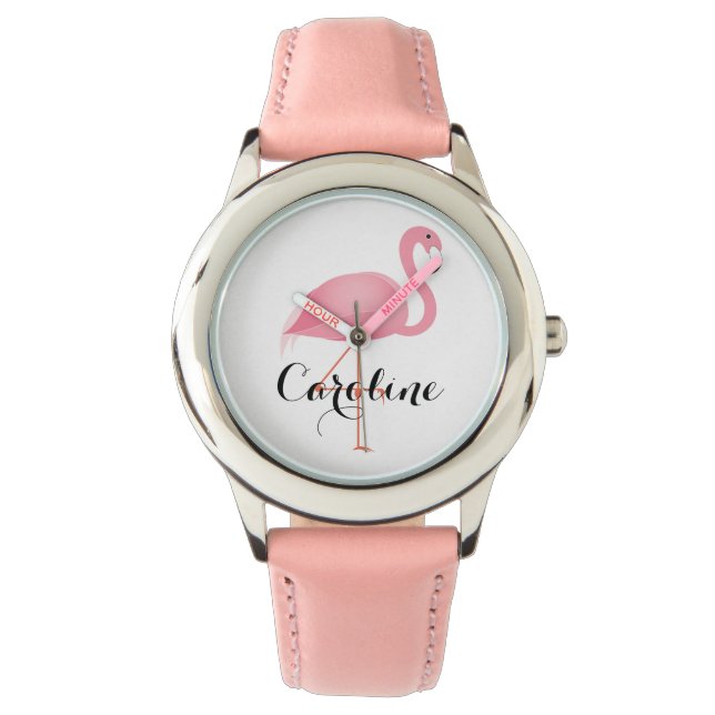 Pink flamingo girl's watch (Front)