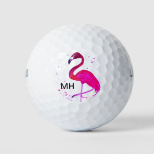 Pink Flamingo Girly Tropical Bird Beach Monogram Golf Balls