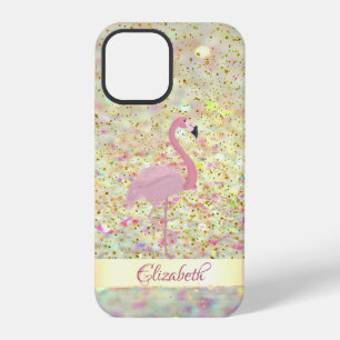 Pink Flamingo Glitter Bokeh Confetti iPhone 12 Pro Case