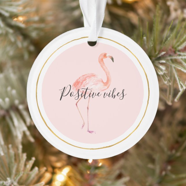 Pink flamingo gold and frame personalised ornament (Tree)