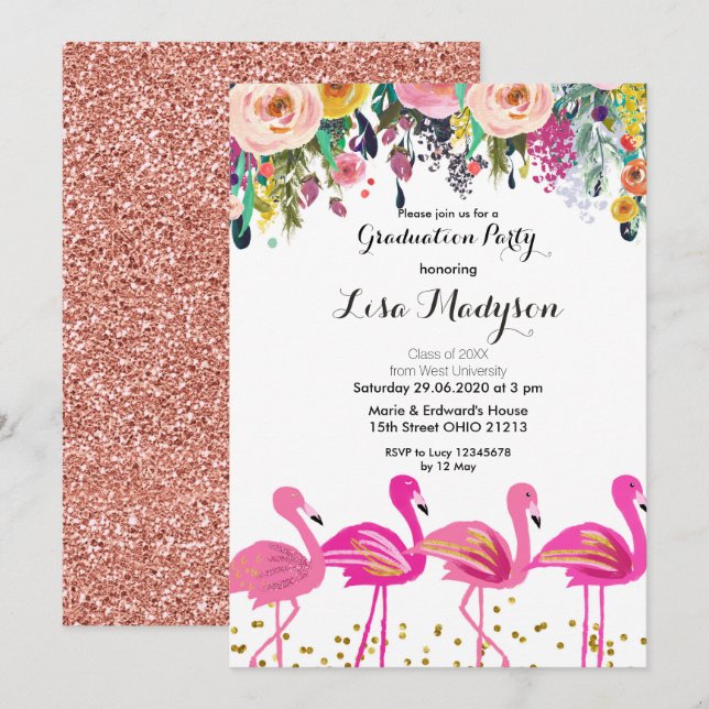 Pink Flamingo Graduation Party Invitation (Front/Back)
