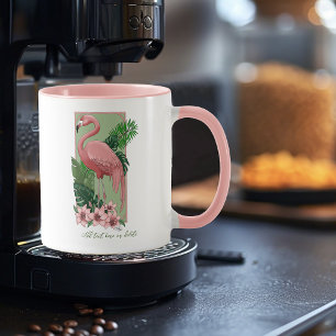 Pink Flamingo Green Leaves Lilly Mug