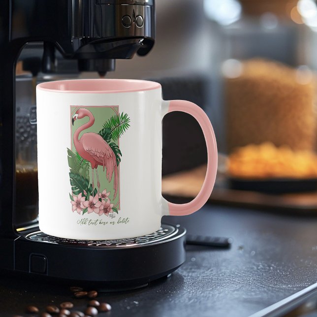 Pink Flamingo Green Leaves Lilly  Mug (Creator Uploaded)