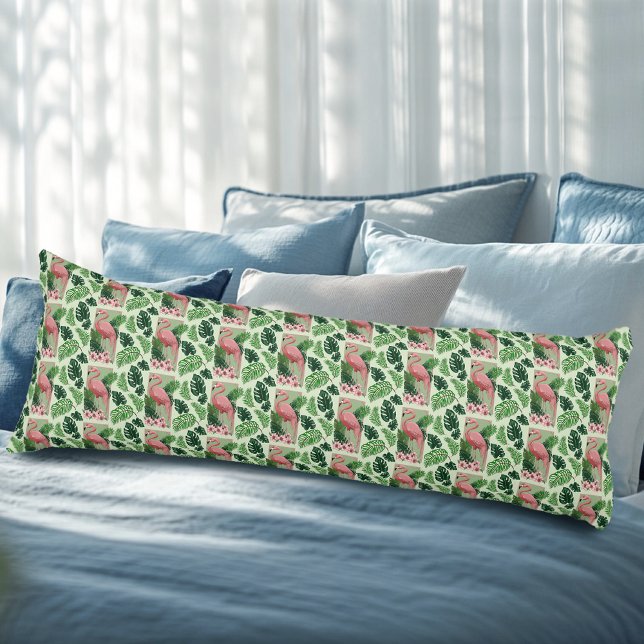 Pink Flamingo Green Leaves Lily Body Cushion (Creator Uploaded)